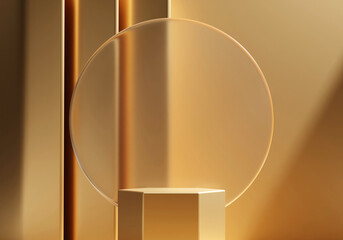 Poster - 3D rendering abstract luxury gold platform podium product presentation backdrop