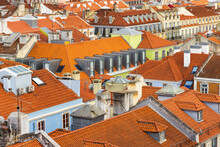 Colorful Orange Rooftiles As Seen From Above In Lisbon, Portugal