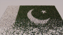 A Crowd Of People Gathering To Form The Flag Of Pakistan. Pakistani Banner On White.