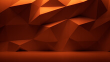 Contemporary Product Stage With Burnt Orange 3D Wall. Premium Architectural Background.