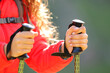 © Antonioguillem - Hiker hands holding poles walking in the mountain