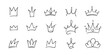Hand drawn doodle crowns set. King crown sketches, majestic tiara, king and queen royal diadems. Vector illustration isolated in doodle style on white background.