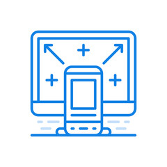 Poster - File transfer from electronic devices vector line icon. Online technology for loading user information smart gadgets.