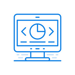 Poster - Online infographics vector line icon. Pie chart on monitor screen.