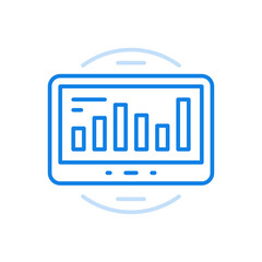 Poster - Web statistics vector line icon. Screen with infographic progress bars.