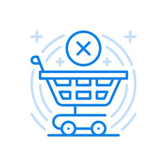 Poster - Lack of goods in cart vector line icon. Unsuitable expensive item for purchase.
