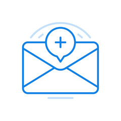 Poster - Received new message vector line icon. Closed envelope with plus in circle.