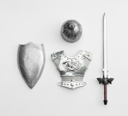 Canvas Print - silver shield and sword isolated on white background