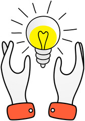Poster - hand holding light bulb, electricity sign isolated on white background. symbol of new idea, creative