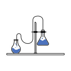 Poster - Lab experiment with flasks semi flat color vector object. Science laboratory. Full sized item on white. Scientific experiment. Simple cartoon style illustration for web graphic design and animation