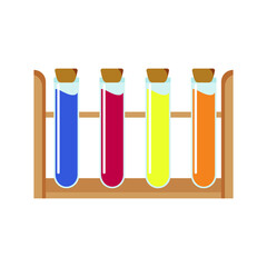 Poster - Sample tubes with cork stoppers semi flat color vector object. Medical instruments. Full sized item on white. Laboratory tools simple cartoon style illustration for web graphic design and animation