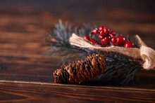 Pine Branch With Berries And Cone