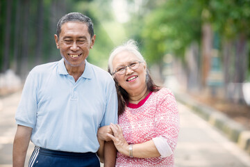 Wall Mural - Happy old couple standing at the park