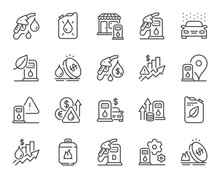 Gas Station Line Icons. Petrol Canister, Diesel Fuel And Gas Cylinder Set. Eco Leaf, Fuel Station And Petrol Canister Line Icons. Liquefied Gas, Rising Prices And Oil Energy. Vector
