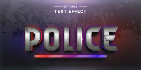 Editable 3D Glowing Metallic Text Effect.Police Style Theme