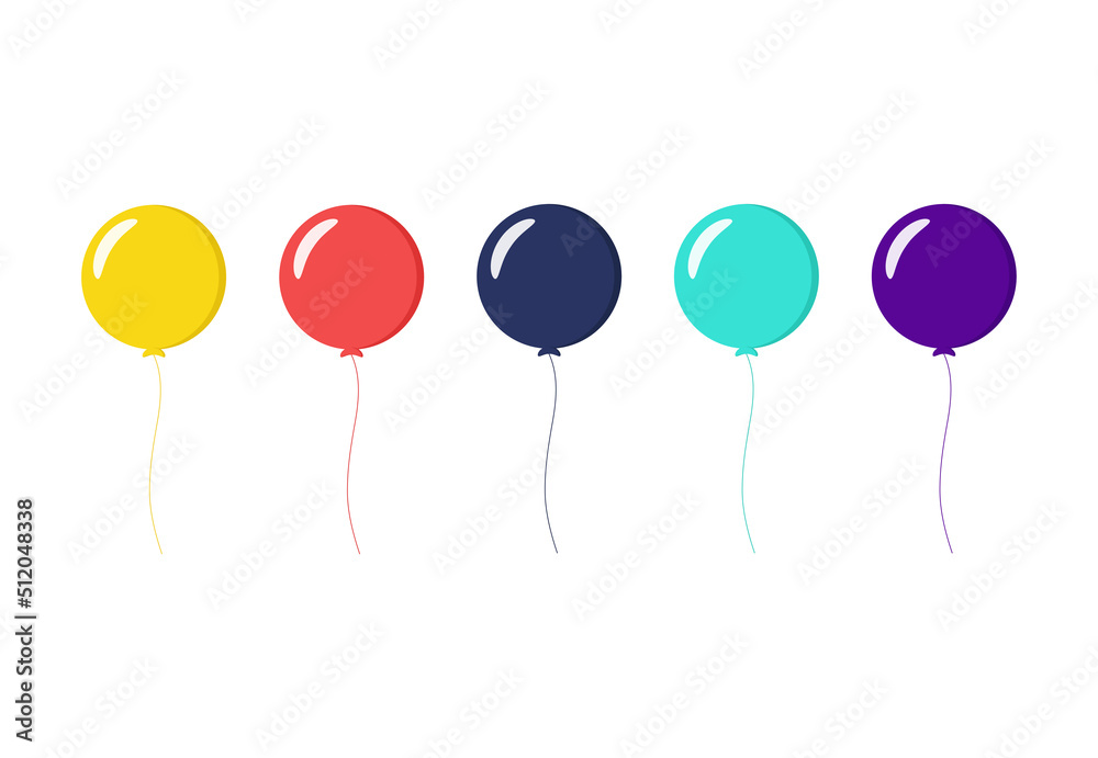 Colorful Balloons flat design on white background. Vector illustration ...