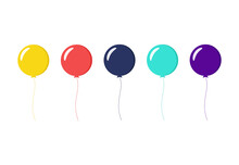 Colorful Balloons Flat Design On White Background. Vector Illustration