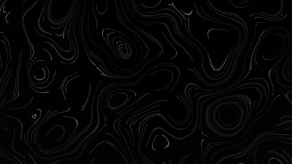 Poster - Top view of moving white lines with rounded shapes. Abstract vision of height differences with white lines on a black background
