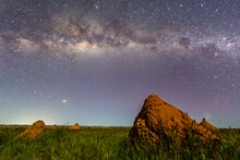 The Milky Way Over Termite Mounds In Cape Range National Park, Exmouth