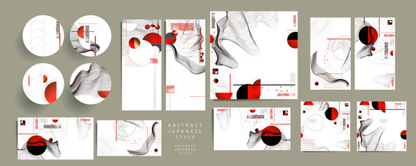 Wall Mural - Poster design Japanese style templates set invitations to lines abstract background for book cover texture brochure