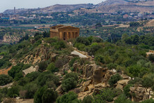 Ancient Greek Temple Of Concordia, Panoramic Day View In The Valle Dei Templi, Agrigento, UNESCO World Heritage Site, Sicily, Italy