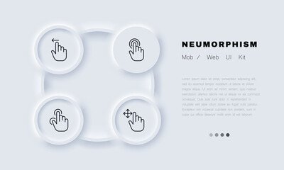 Poster - Click line icon. Pressing, sliding, index finger, touch pad, tap, pressure, zoom out, scrolling. Touch screen concept. Neomorphism style. Vector line icon for Business and Advertising