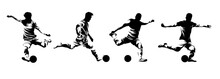 Vector Set Silhouettes Of Soccer Player Kicking Ball, Abstract Isolated Vector Silhouette, Footballer Logo