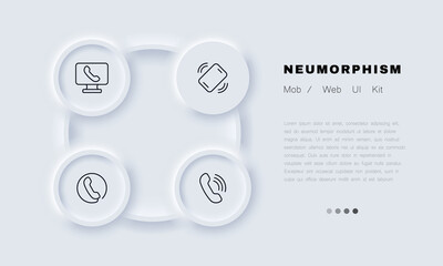 Poster - Handset set icon. Phone, incoming, outgoing and missed call, network, settings, gps, navigation, nfc. Contact us concept. Neomorphism style. Vector line icon for Business and Advertising