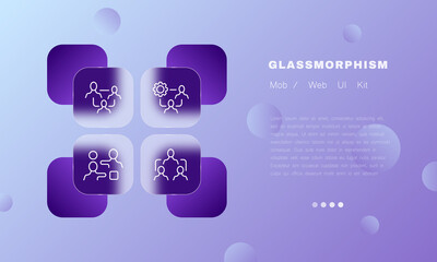 Poster - Data analysis set icon. Remote work, society, company, community, team building, computer, business. Infographic concept. Glassmorphism style. Vector line icon for Business and Advertising