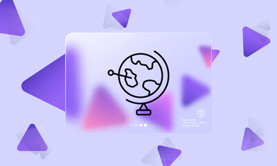 Poster - World with pointer line icon. Globe, world, route, map, pointer, earth, planet, space, solar system, cosmos, universe. Topography concept. Glassmorphism style. Vector line icon for Business