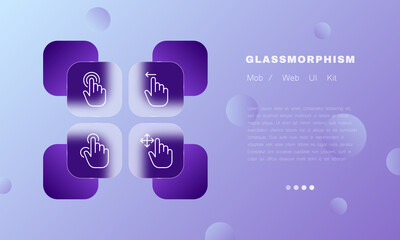 Poster - Touch line icon. Pressing, sliding, index finger, touch pad, tap, pressure, click, zoom out, scrolling. Touch screen concept. Glassmorphism style. Vector line icon for Business and Advertising