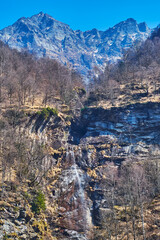 Poster - Cascata di Val Mott waterfall and Cima di Bri mount, Valle Verzasca, Switzerland