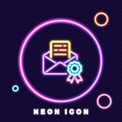 Poster - Mail line icon. Correspondence, medal, award, diploma, achievement, post, email, envelope, letter. Post office concept. Neon glow style. Vector line icon for Business and Advertising