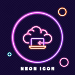 Poster - Cloud storage line icon. Upload and download button, setup, configuration, ACgear, sync, backup, shield, password. Online concept. Neon glow style. Vector line icon for Business and Advertising