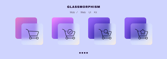 Poster - Shopping cart set icon. Order, payment, tick. checkmark, search, favourite goods, magnifier, transaction. Online store concept. Glassmorphism style. Vector line icon for Business and Advertising