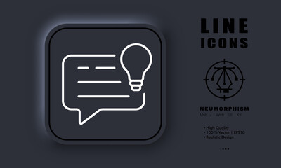 Poster - Message with lamp line icon. Pump up your brain, creativity, innovative thinking, inspiration, art. Idea concept. Neomorphism style. Vector line icon for Business and Advertising