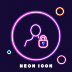 Poster - Man with lock line icon. Protection, hacker, antivirus, password, verification, security. Defense concept. Neon glow style. Vector line icon for Business and Advertising