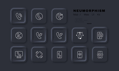 Poster - Communication set icon. Missed, dialed, incoming call, landline phone, handset, correspondence, internet, wifi, nfs. Phone futures concept. Neomorphism style. Vector line icon for Business