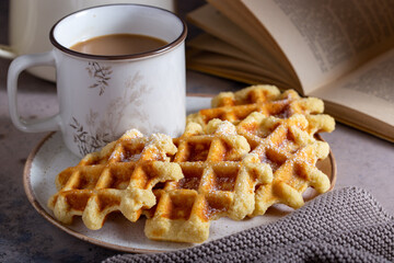 Keto waffles with almond flour, selective focus, diet food