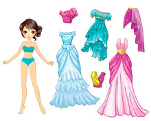 Paper Doll Delicate Blue And Purple Dresses