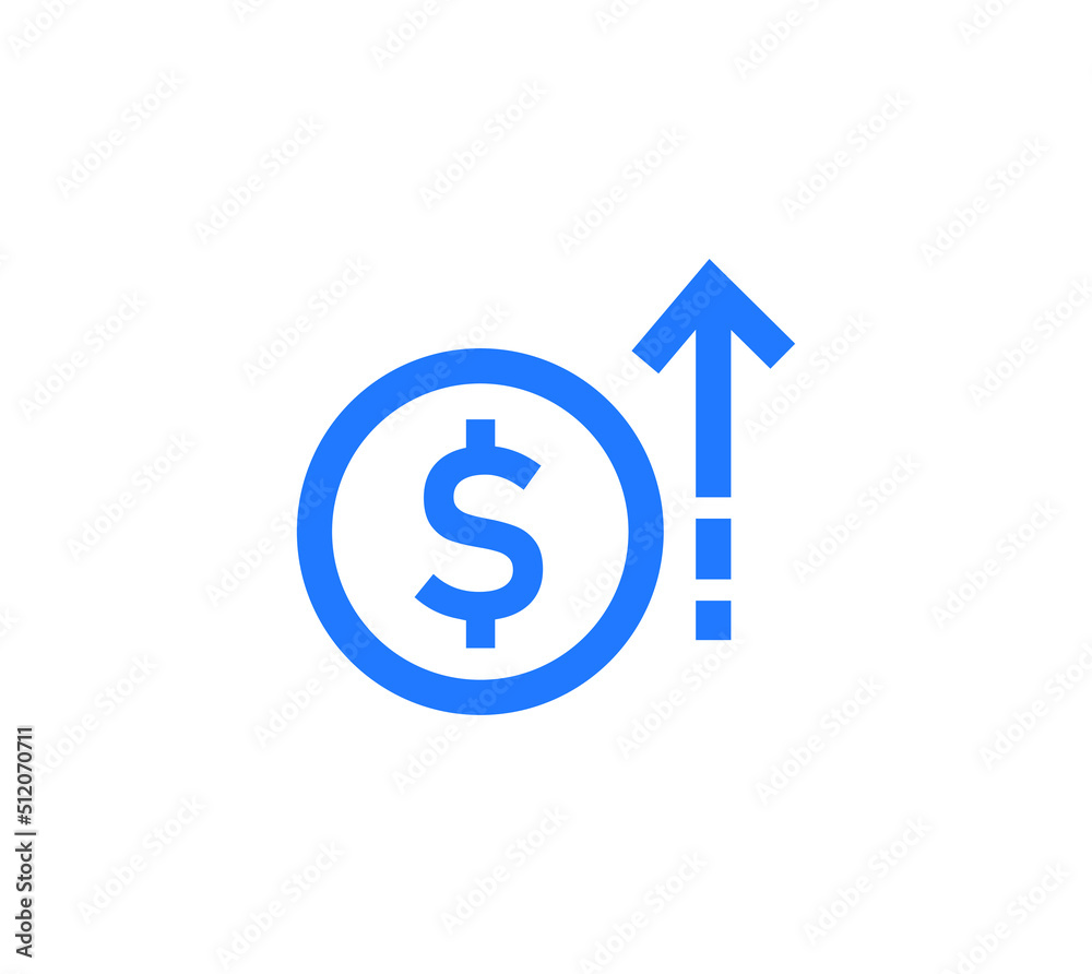 dollar rate increase icon. Money symbol with stretching arrow up ...