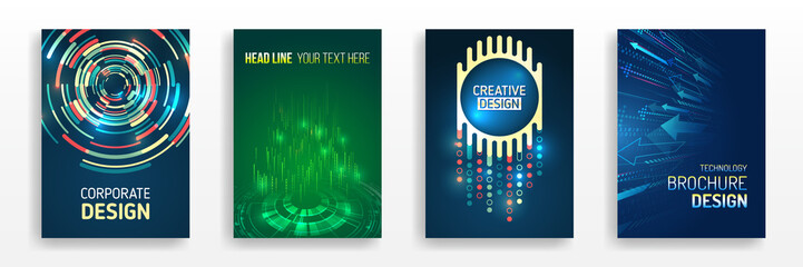 Futuristic layout for presentation, poster, leaflet, annual report, a4 size. Abstract vector template in hi-tech style. Modern cover design using tech elements and data visualization.