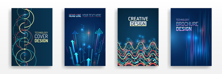 Poster - Abstract vector template in hi-tech style. Modern cover design using tech elements and data visualization. Futuristic layout for presentation, poster, leaflet, annual report, a4 size.