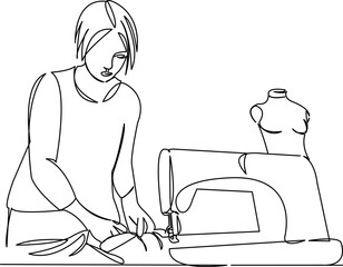 Wall Mural - woman sewing on a sewing machine mannequin