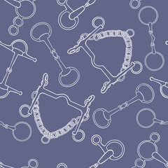 Seamless pattern with different types of snaffle bits. Hand drawn illustration of horse riding equipment, that can be used for equestrian accessories, printing design and backgrounds