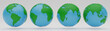 Earth Globes collection in different views on white background. Modern World map. Planet Earth icon set. Earth Day. Travel Asia Africa America Europe, infographics concepts. 3d render illustration.