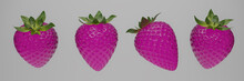 3D Render Pink Clear Glass  Strawberries With Leaf Isolate On White Background. Set Of Strawberry On White. Collection Side View Berry Strawberries. Clipping Path. 3D Rendering