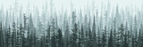 Fototapeta Las - Coniferous forest in the morning haze, vector banner