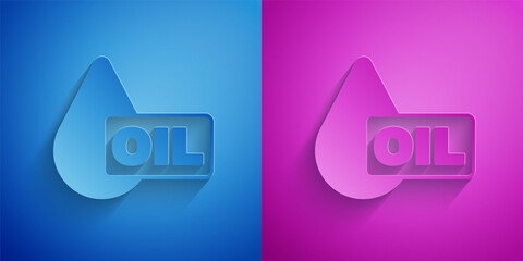 Sticker - Paper cut Oil drop icon isolated on blue and purple background. Paper art style. Vector