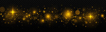 Shiny Dust Sparks And Stars With Light Effect. Glitter Bokeh Lights Is Isolated On A Transparent Background. Golden Glow Light Effect.